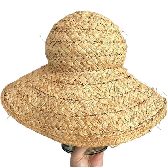 Vintage Natural Straw Raffia Floppy Large Brimmed Hat - O/S - Picture 5 of 6